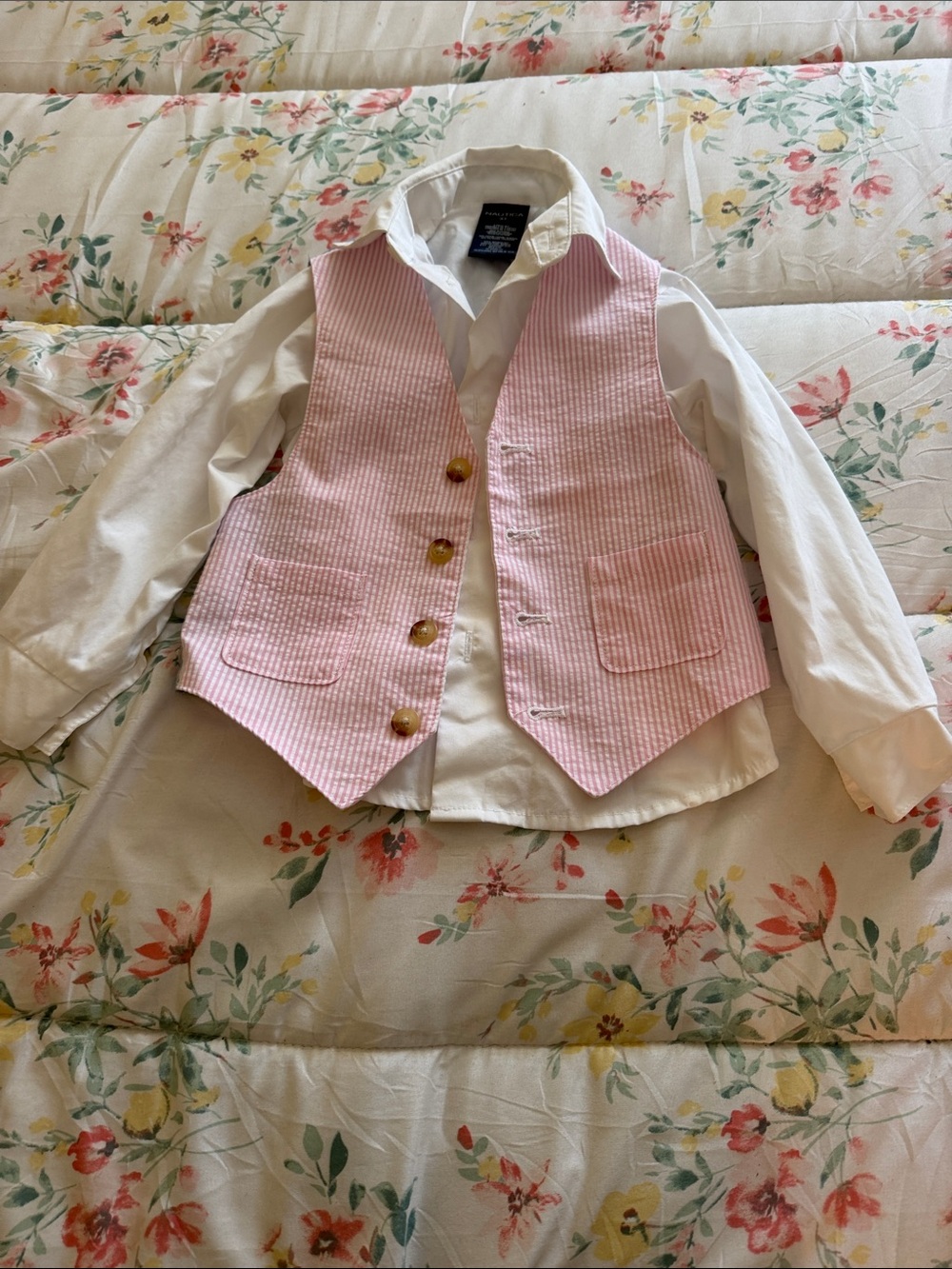 Nautica Pink Striped Seersucker Vest